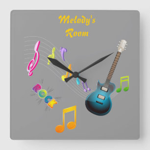 Relógio Quadrado Personalized Musical Notes & Guitar Clock