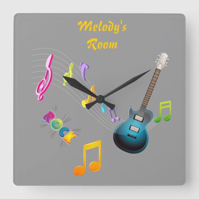 Relógio Quadrado Personalized Musical Notes & Guitar Clock (Frente)