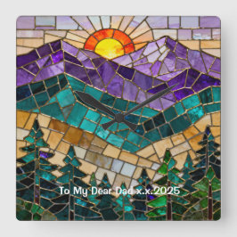 Relógio Quadrado Personalized Stained Glass Mountain Wall Clock