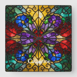 Relógio Quadrado Personalized Stained Glass Wall Clock