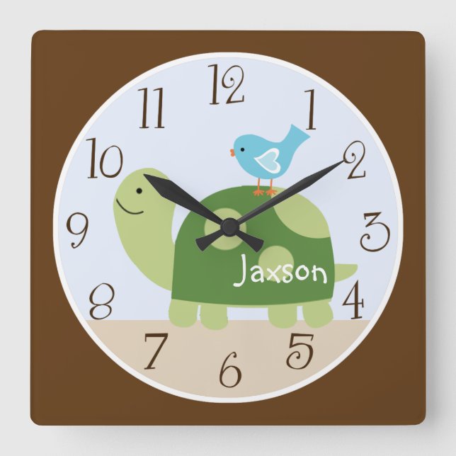 Relógio Quadrado Personalized "Tree Tops Turtle/Forest" Clock (Frente)