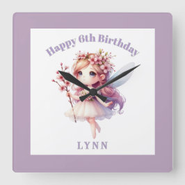 Relógio Quadrado Personalized Whimsical Floral Fairy 