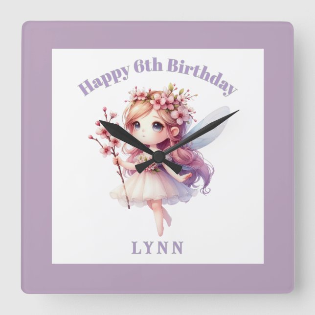 Relógio Quadrado Personalized Whimsical Floral Fairy  (Frente)