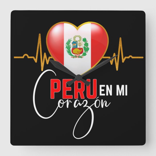 Relógio Quadrado Peru en mi Corazon Peruvian Pride  (Frente)