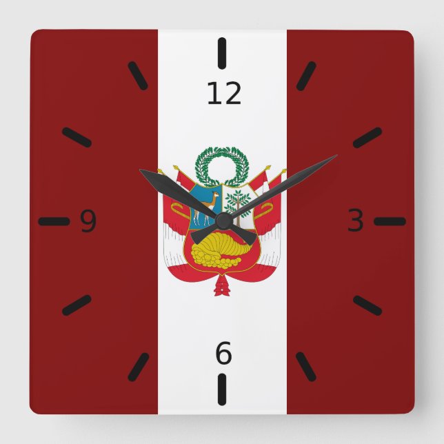 Relógio Quadrado Peruvian flag-coat of arms  (Frente)