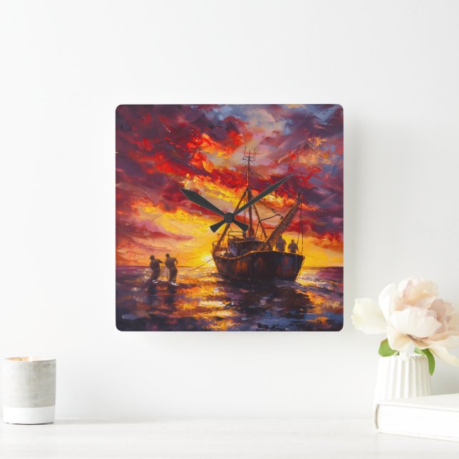 Relógio Quadrado Pescadores Em Tempestade (Lar)