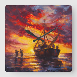 Relógio Quadrado Pescadores Em Tempestade