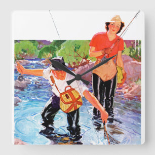 Relógio Quadrado Pescando um peixe por R.J. Cavaliere