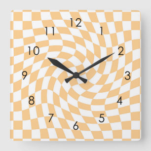 Relógio Quadrado Pêssego Retro Pastel Checkered Dorm