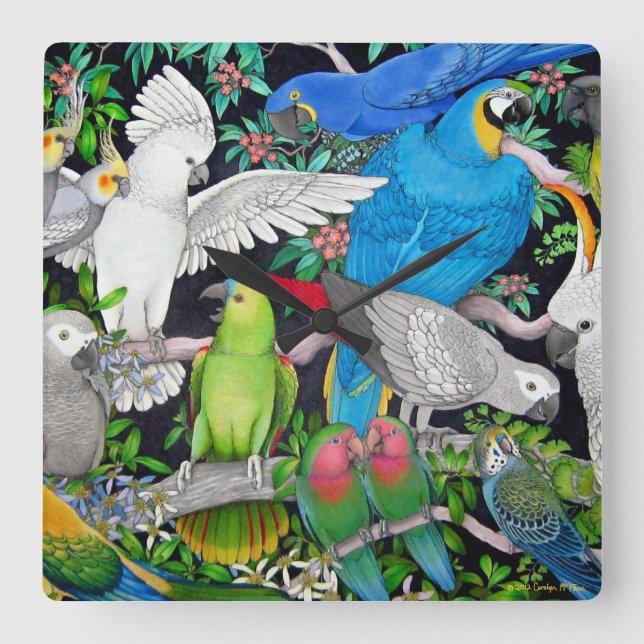 Relógio Quadrado Pet Parrots of the World Wall Clock (Frente)