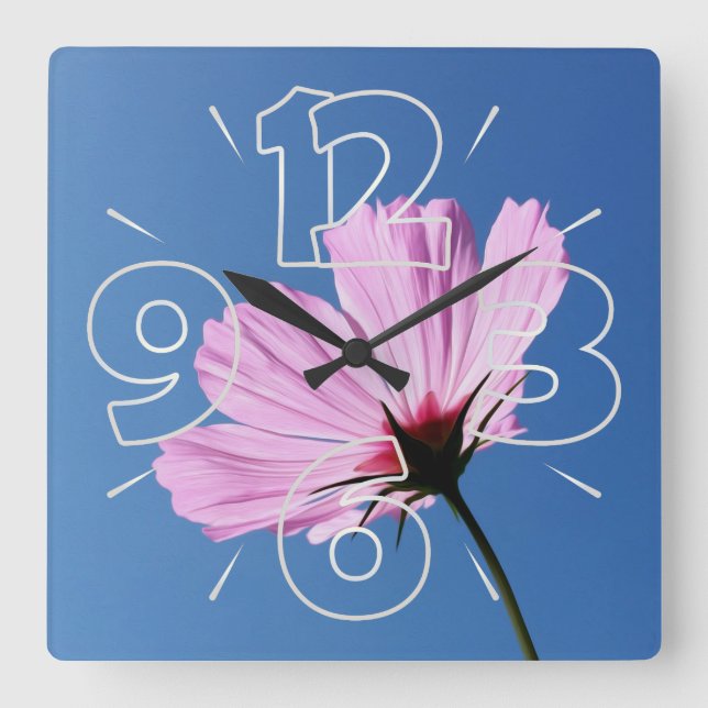 Relógio Quadrado Pétalas cor-de-rosa (Frente)