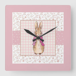 Relógio Quadrado Peter o padrão de verificação de coelho e floral