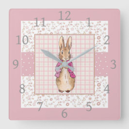 Relógio Quadrado Peter o padrão de verificação de coelho e floral