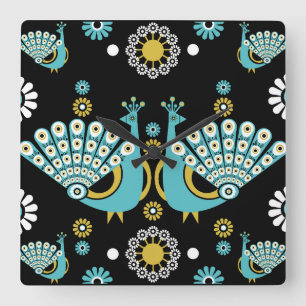 Relógio Quadrado Pheasants Peacock Art