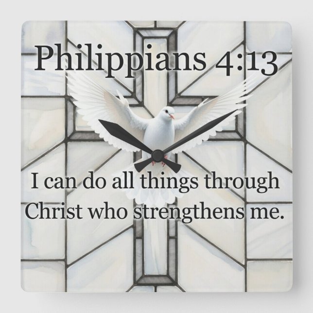 Relógio Quadrado Philippians 4:13 Bible Verse Wall Clock (Frente)