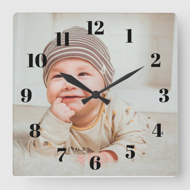 Relógio Quadrado Photo Clock Custom Wall Clock Add Your Own Photo (Frente)