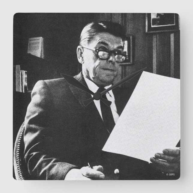 Relógio Quadrado Photograph of Ronald Reagan (Frente)