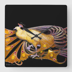 RELÓGIO QUADRADO PICO ELEGANTE AMARELO E PRETO