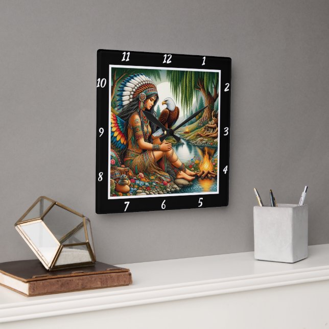 Relógio Quadrado Picos Nativos: Sussurro da Floresta Ascendente de  (Escritório)