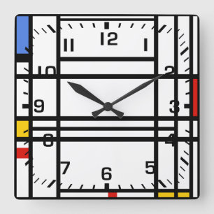 Relógio Quadrado Piet Mondrian, composição 10