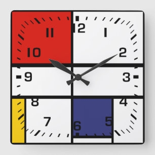 Relógio Quadrado Piet Mondrian, composição C