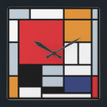 Relógio Quadrado Piet Mondrian - Composição com Grande Plano Vermel<br><div class="desc">Esta pintura a óleo sobre tela de 1920 mostra uma composição com blocos pretos, vermelhos, cinzas, amarelos (laranja) e azuis num estilo que veio a ser conhecido como De Stijl ou Neoplasticismo.</div>