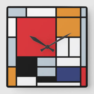 Relógio Quadrado Piet Mondrian - Composição com Plano Vermelho Gran