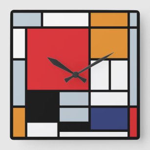 Relógio Quadrado Piet Mondrian - Composição com Plano Vermelho Gran