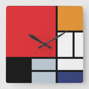 Relógio Quadrado Piet Mondrian - Composição com Plano Vermelho Gran