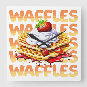 Relógio Quadrado Pilha de waffles cobertas em morangos