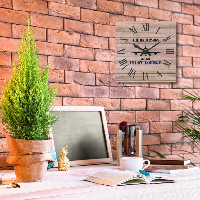 Relógio Quadrado Piloto de avião Lounge Aviação Legal Personalizada (Criador carregado)