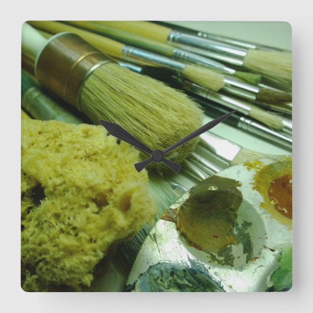 Relógio Quadrado Pincéis e Pintura (Frente)