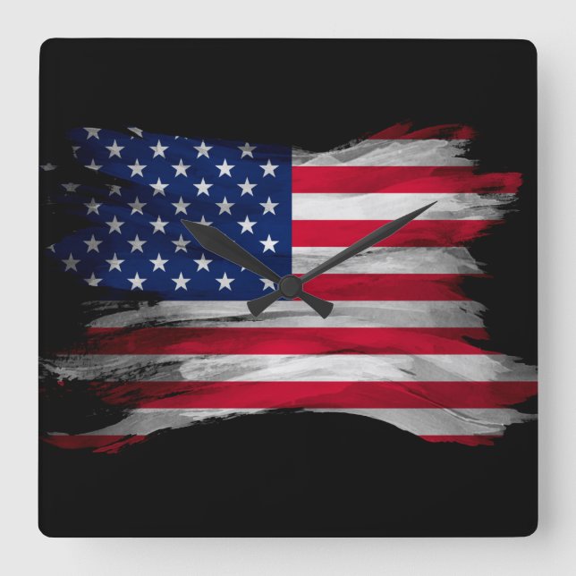Relógio Quadrado Pincel de pincel dos Estados Unidos, bandeira naci (Frente)