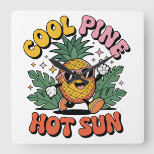 Relógio Quadrado Pine Legal Sol Quente Vibrações de Verão Abacaxi R