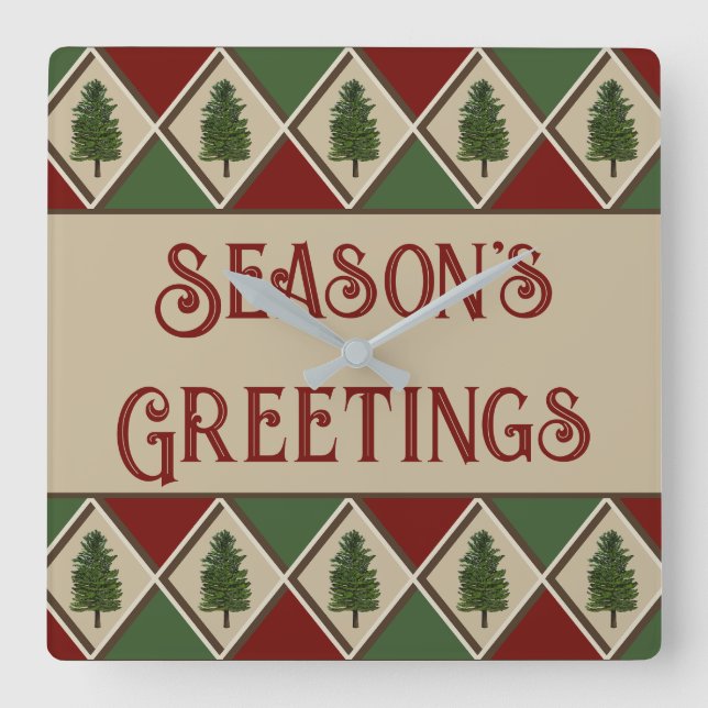 Relógio Quadrado Pine Trees e Harlequin Wall Clock (Frente)
