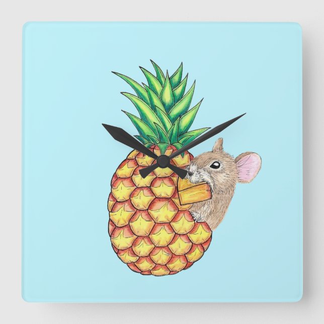 Relógio Quadrado Pineapple Pika faz um Aqua Chomp (Frente)