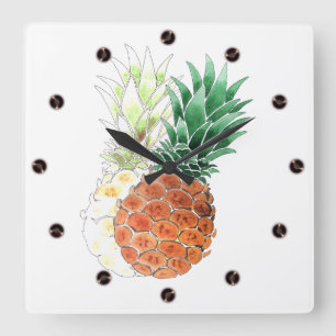Relógio Quadrado Pineapple, watercolor .