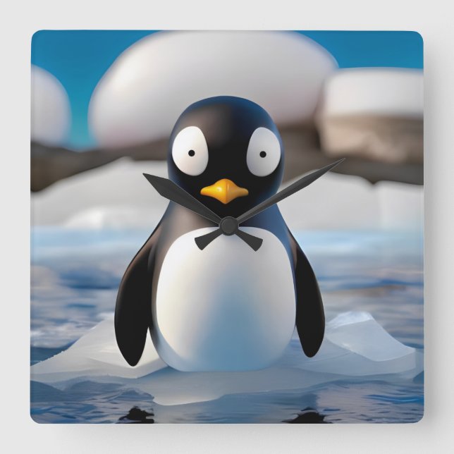 Relógio Quadrado Pinguim (Frente)