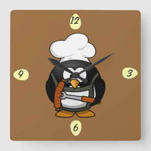 Relógio Quadrado Pinguim bonito do cozinheiro chefe do lil - pulso