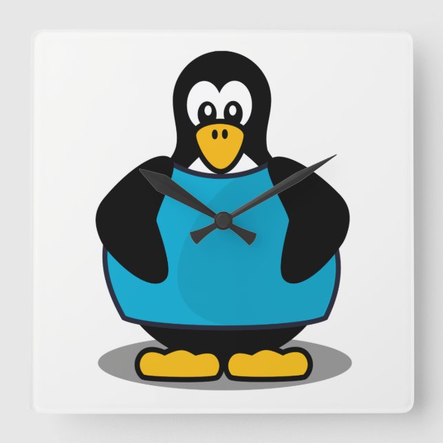 Relógio Quadrado Pinguim com camisa (Frente)