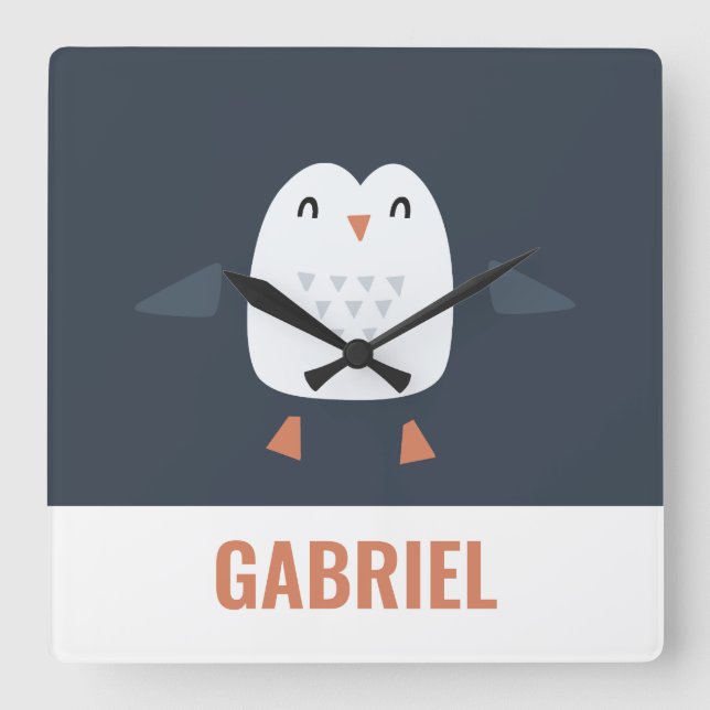 Relógio Quadrado pinguim engraçado e festivo, crianças personalizad (Frente)