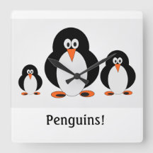Pinguins Wall Clock com opção de texto personaliza
