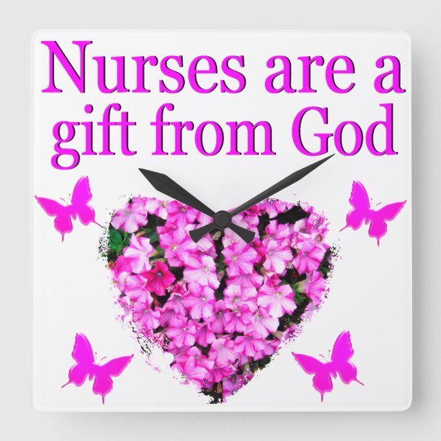 RELÓGIO QUADRADO PINK FLORTIAN NURSE DESIGN (Frente)