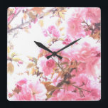 Relógio Quadrado Pink Flowers Cherry Blossom Floral Patterns Sakura<br><div class="desc">Designed with beautiful and pretty artistic floral background of pink spring flowers!</div>