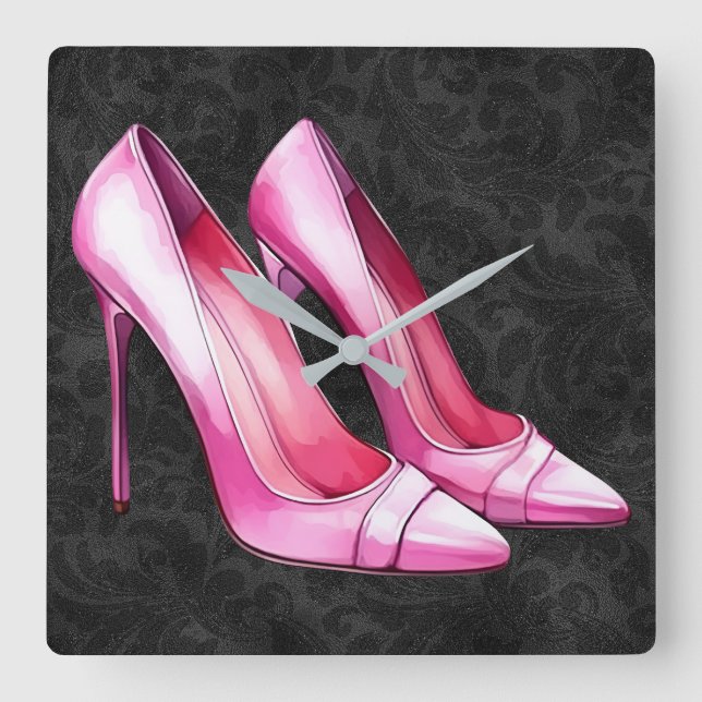 Relógio Quadrado Pink Heels Calçados Wall Clock (Frente)