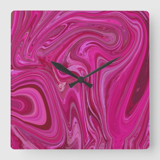 Relógio Quadrado Pink Rose Swirls (Frente)