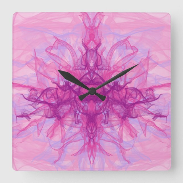 Relógio Quadrado PINK SMOKE - Arte Fractal Moderna e abstrato - (Frente)