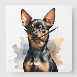 RELÓGIO QUADRADO PINSCHER DE PINSCHER NEGRO E MINIATURA DE TAN