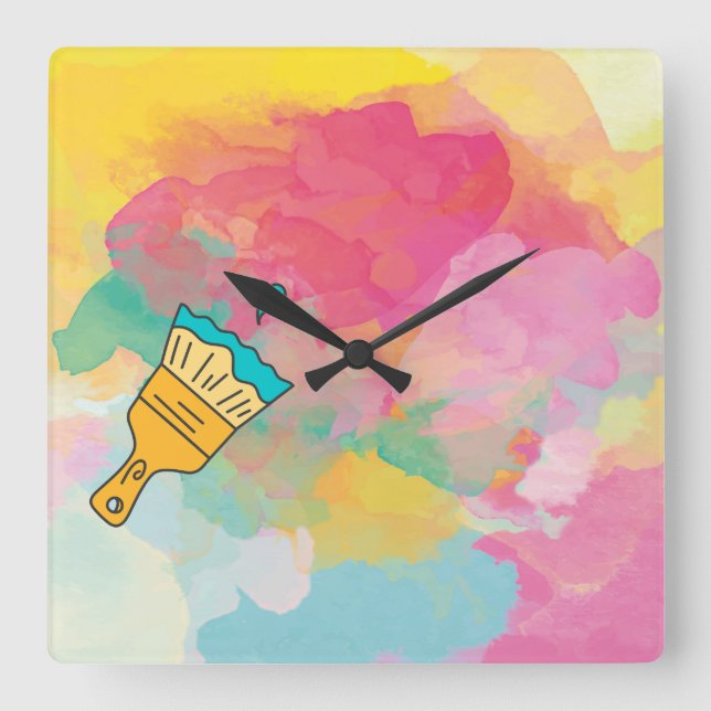 Relógio Quadrado pintado com um pincel (Frente)