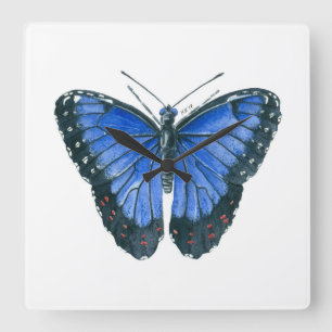 Relógio Quadrado Pintor aquoso da borboleta Azul Morpho